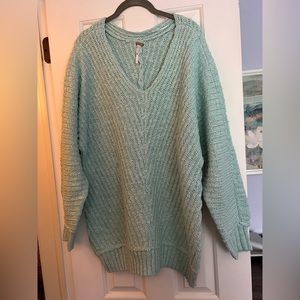 Free People Light Green V-Neck Sweater